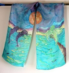 dolphin scarf hand painted silk