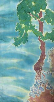 River Time hand painted Batik sild scarf by Helen Donvan