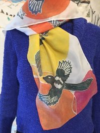 magpie hand painted silk scarf